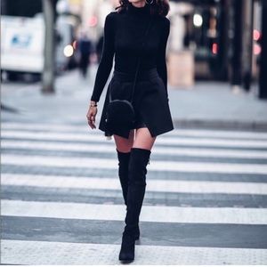 Stuart Weitzman Tieland Thigh High Boots Block Heel Black Suede Leather 9.5